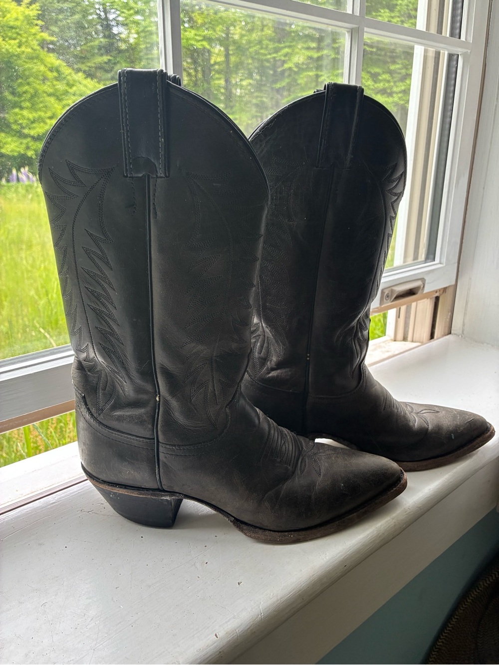 Justin Boots Black Leather Western Cowboy Boots
